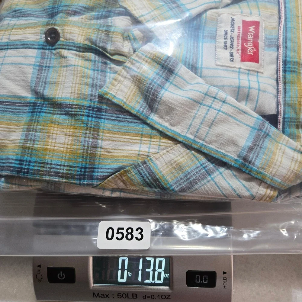 Wrangler Men's Size 2XL Blue Yellow Plaid Western Long Sleeve Button Down Shirt
